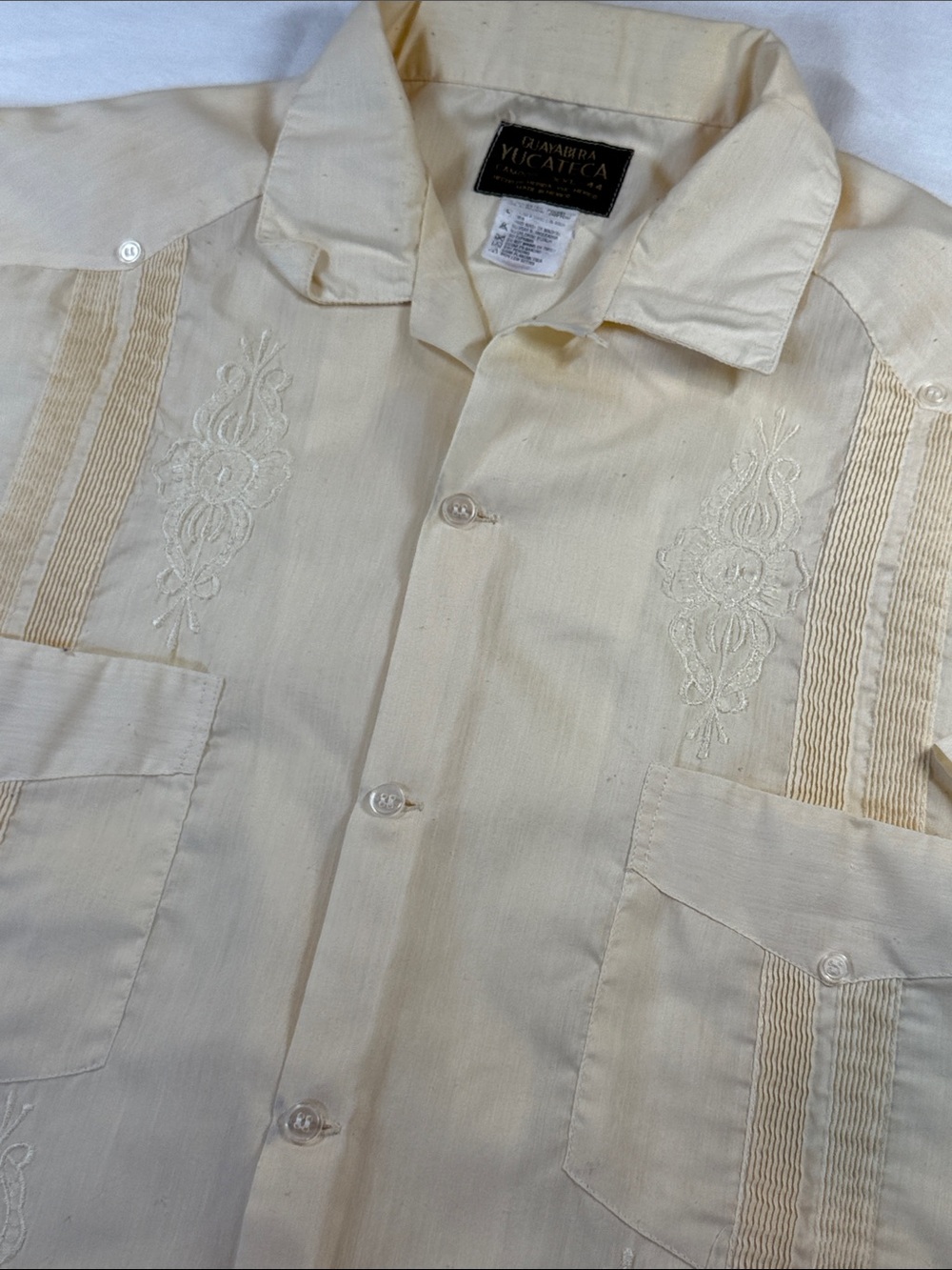 Guayabera Yucateca Campos Shirt Vintage Embroidered Cream XXL Mexico